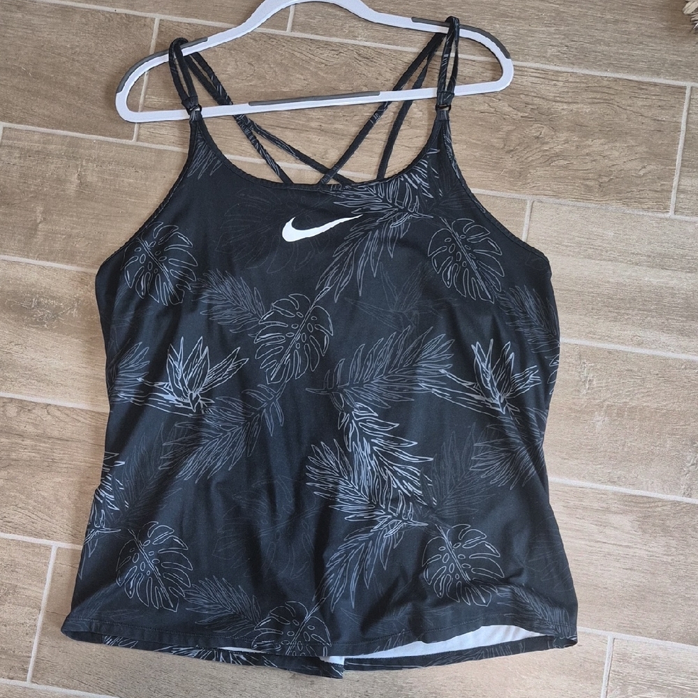 Nike Black Tropical Leaf Strappy Tank Top
